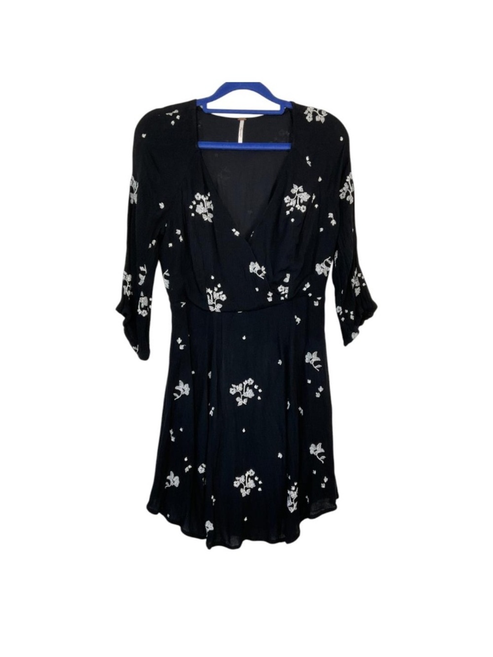 Free People Black Mini Dress with White Floral Print